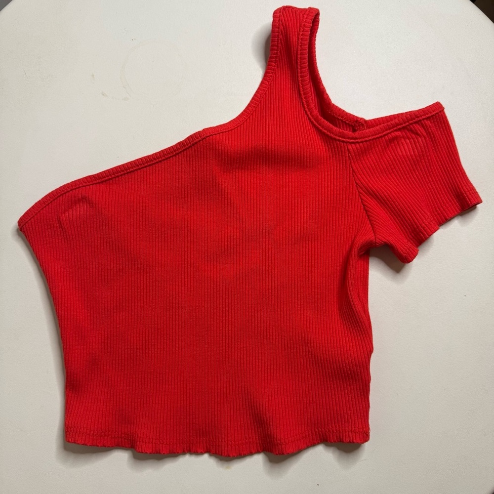 Better Be Ribbed Asymmetrical Crop Top Cold Shoulder